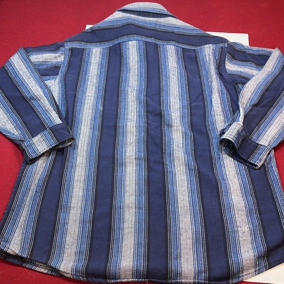 XL Bay Area Traders BLUE HERRINGBONE STRIPED Flannel Shirt buttons HEAVY RUGGED - Picture 2 of 12